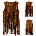 Miniatyrbilde 4 av 4: 70-talls Topper Kompatibel med Kvinne Cowgirl Skjorte Disco Frynser Vest Jakke-Perfet Khaki S