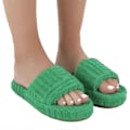 Miniatyrbillede 1 af 5: Terry Håndklæde Slider Tøfler til Kvinder Piger Slip-on Plys Sko Husholdning Vinter Forsyning-Perfet Green 36
