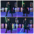 Miniatyrbild 7 av 7: Mub- Obi-Wan Kenobi högkvalitativ cosplaydräkt svart Jedi-mantel ljussabelduell svart- perfekt Black L