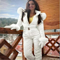 Miniatyrbillede 5 af 5: Vintervarmt Snebuks til Kvinder - Udendørs Sportsbukser Ski Dragt Vandafvisende Jumpsuit - Perfekt white M