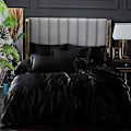 Miniatyrbilde 1 av 5: Minglan ensfarget sengetøy i imitert silke, eksklusivt sateng sengetøy dynetrekk putevar fire-delt sett - Perfekt black 200x230cm 4pcs