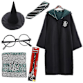 Pikkukuva 1 / 5: 7 kpl/setti Magic Wizard -naamiaisasu viitta Hogwarts-koulupuku - Täydellinen 6Pcs Green Aldut S