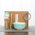 Keramisk teservis, inklusive matcha-skål, matcha-visphållare och matcha-visp, 5-delars set - Perfet turquoise