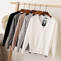 Miniatyrbillede 3 af 5: Afslappet Cardigan Sweater til Kvinder Efterår Vinter Kvinder Ensfarvet V-hals Langærmet Plus Størrelse Strikket Sweater Frakke Hæklet-Perfet Color A002 Red L