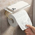 Miniatyrbild 2 av 5: Lyxig Guld Toalettpappershållare med Hylla Ingen Stansning Akryl Rullpappershållare Tissue Hängare Badrumstillbehör Badrum-Perfekt Silver