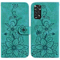 Miniatyrbillede 2 af 5: Etui Kompatibelt med Xiaomi Redmi Note 11s Præget Lily Flip Wallet Premium Pu Læder Cover med Kortholder-Perfet Green