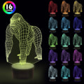 Pikkukuva 3 / 6: Gorilla 3D Night Light LED Illusion holografinen valo 16 väriä vaihtuu kaukosäätimellä, - Perfet
