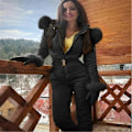 Miniatyrbillede 4 af 5: Vintervarmt Snebuks til Kvinder - Udendørs Sportsbukser Ski Dragt Vandafvisende Jumpsuit - Perfekt black 2XL