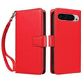 Kompatibel med Pixel 9 Pro XL / 9 Pro Etui RFID Læder Wallet Flip Telefon Cover med Håndledsrem - Perfet Red