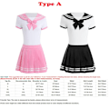 Miniatyrbillede 5 af 5: Kvindeskolepige Outfits Kortærmet Romper med Mini Plettet Skørt Cosplay Sæt Studenter Skolepiger Uniform Kostumer-Perfet Black A S