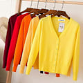 Miniatyrbillede 2 af 5: Afslappet Cardigan Sweater til Kvinder Efterår Vinter Kvinder Ensfarvet V-hals Langærmet Plus Størrelse Strikket Sweater Frakke Hæklet-Perfet Color A002 Red M