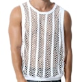 Miniatyrbillede 1 af 5: Mænds Fiskenet Tank Sheer Ærmeløs T-Shirt Top - Perfet White M