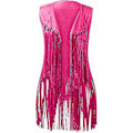 Miniatyrbild 4 av 4: 70-tals Toppar Kompatibla Kvinna Cowgirl Skjorta Disco Fringe Väst Jacka-Perfekt Hot Pink 3 XXL