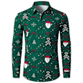 Miniatyrbillede 1 af 2: Mænds Business Casual Langærmet Skjorte Skinnende Guld Træ Elg Print Juletrøje-Perfet green3 S