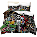 Miniatyrbild 1 av 3: i292 Nightmare Before Christmas Täcke Set, Jack och Sally Alla Hjärtans Dag Ros Dekor, Mikrofiber Sängkläder Set med Kuddfodral 3 st 240x260cm 94x102in