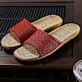Miniatyrbillede 2 af 5: Par slippers i linned til hjemmet - tatami, trægulv, halm, rattan, sommer, skridsikker, indendørs - perfekt Red 37-38