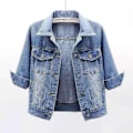 Pikkukuva 1 / 5: Kevät-syksy Lyhyt Takki Naisten Ulkovaatteet Howdfeo Denim Takki Vaaleanpunainen Jeans Takit Rentoutuneet Naiset Violetti Keltainen Valkoinen Löysät Yläosat-Perfet Light Blue S