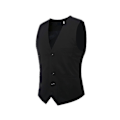 Miniatyrbild 1 av 3: Herrar V-ringad kostymväst ren bomull slim fit fyra säsonger väst-Perfet Black XL