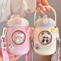 Miniatyrbillede 2 af 5: Kawaii vandflaske til piger, børn 700 ml termoflaske med stor kapacitet med sugerør. Pink 700ml
