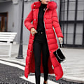Miniatyrbillede 2 af 4: Damer Vinterjakker Bomuldsforet Jakker Yderbeklædning Damer Ekstra Langt Foret Lange Frakker Damer Peacoat Jakker - Perfekt Asian size XXL Red