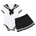 Miniatyrbilde 4 av 5: Kvinnelige skolejenteantrekk Korte ermer Jumpsuit med mini-plissert skjørt Cosplay sett Student skolejenter Uniform kostymer-Perfet White Red B XXL