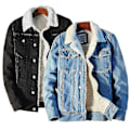 Miniatyrbilde 1 av 5: Høst- og vinterjakke for menn - Denimfôr, tykk ull, denimjakke, yttertøy, jakke med fløyelslomme, pelsjakke for menn - Perfekt Light Blue L