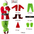 Miniatyrbillede 4 af 5: 7 dele Grinch Kostume Julecosplay Voksen Julemand Kostume Outfits Sæt + Maske A-Perfet B L