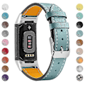 Miniatyrbilde 1 av 5: Premium ekte lær justerbar klokkearmbånd for Fitbit Charge 6/5 - Perfekt Light blue Fitbit Charge 6