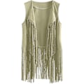 Miniatyrbilde 1 av 4: 70-tallstopper for kvinner denimskjorte disco frynsevest jakke - perfekt Green S
