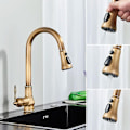 Miniatyrbillede 1 af 5: Antikt Messing Køkkenvask Armatur Utrækkelig Tud Varmt Koldt Vand Blandingsbatteri Dækmontér Enkeltgrebs Køkkenkran - Perfekt Antique Brass A