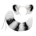 Miniatyrbillede 1 af 5: Rævehale og -ører, Katte-, Ulve-, Vaskebjørneører og -hale Sæt, Dyrepelshale, Ørehovedbånd - Perfekt White black
