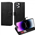 Miniatyrbillede 1 af 2: Wallet case in imitation leather with card slot for iPhone 15 Pro, Black Svart