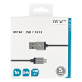 Miniatyrbillede 3 af 3: DELTACO USB cable, braided, Type A ha - Type Micro B, 1m, black