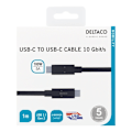 Pikkukuva 3 / 3: DELTACO USB-C-kaapeli, 1m, 10Gbps, 100W, 5A, USB 3.1 Gen 2, musta