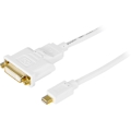 Miniatyrbild 1 av 3: DELTACO mini DisplayPort till DVI-I kabel, ha-ho, 1m, vit (DP-DVI100)