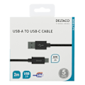 Pikkukuva 3 / 3: DELTACO USB-A - USB-C-kaapeli, 2m, USB 2.0, punottu, musta