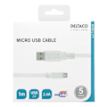 Pikkukuva 4 / 5: DELTACO USB 2.0 -kaapeli, Type A ur - Type Micro B ur, 5-pin, 1m, valk