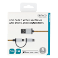 Pikkukuva 4 / 5: DELTACO USB-kaapeli, USB Micro B ur ja Lightning ur, MFi, 1m, oranssi