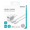 Miniatyrbillede 6 af 6: DELTACO USB wall charger, USB-A, 2,4 A, incl. 1 m USB-A to Lightning