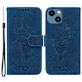 Miniatyrbilde 1 av 5: Rose Butterfly-trykt etui for iPhone 15, stativ-lommebokdeksel Blue