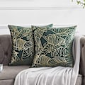 Miniatyrbillede 1 af 5: Pudebetræk 50x50cm Velvet Guld Blad Pudebetræk Grøn Dekorativt Pudebetræk Pyntepude til Sofa Soveværelse Stue Sæt med 2【ad】