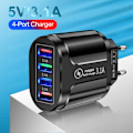 Miniatyrbillede 3 af 5: 3.1A 4 Port USB Rejseoplader Hurtig Opladning QC 3.0 Væglader til iPhone 14 13 Samsung Xiaomi Mobil EU Stik Opladningsadapter