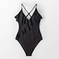Miniatyrbillede 1 af 3: Kvinder One Piece Badedragt Flæse Wrap Textured Beach Badetøj Badedragter Black M