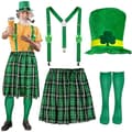 Saint Patrick's Day kostumetilbehørssæt med ternet forklæde, nissehue, grønne knæstrømper til temafester Section 4