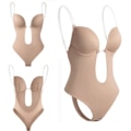 Miniatyrbild 2 av 5: Kvinnor kastar djup V-ringad Body Shaper Strapless Shapewear