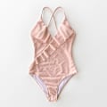 Miniatyrbillede 2 af 5: Kvinder One Piece Badedragt Flæse Wrap Textured Beach Badetøj Badedragter Pink S
