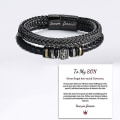 Miniatyrbilde 1 av 3: Til min sønn elsker deg for alltid armbånd, flettet lærarmbånd for menn, rustfritt stål personlig gravert armbånd