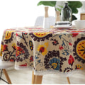 Miniatyrbild 3 av 4: Rund linne bomull bordsduk Sun Flower Spets Multi-purpose 120cm