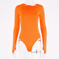 Miniatyrbillede 4 af 8: Stilfuld og tætsiddende langærmet bodystocking til kvinder i orange til danseforestillinger