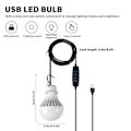 Miniatyrbilde 2 av 6: USB LED-lampe med justerbar lysstyrke for camping, fotturer og nødbruk